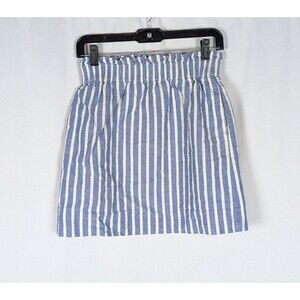 J. Crew Skirt 2 Women's Blue White Striped Linen Cotton Sidewalk Mini Pockets